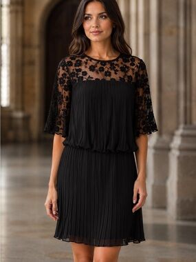 Modcloth Forever Unique Dauntless Dahlias Tiered Mini Dress Pleated Black 8 NWT